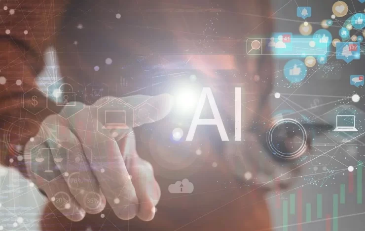 Eine Person interagiert mit einem KI-Symbol auf einem Computerbildschirm.